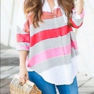 Anthropologie Holding Horses Striped Oversized Relax Fit Button Down Size XS/S